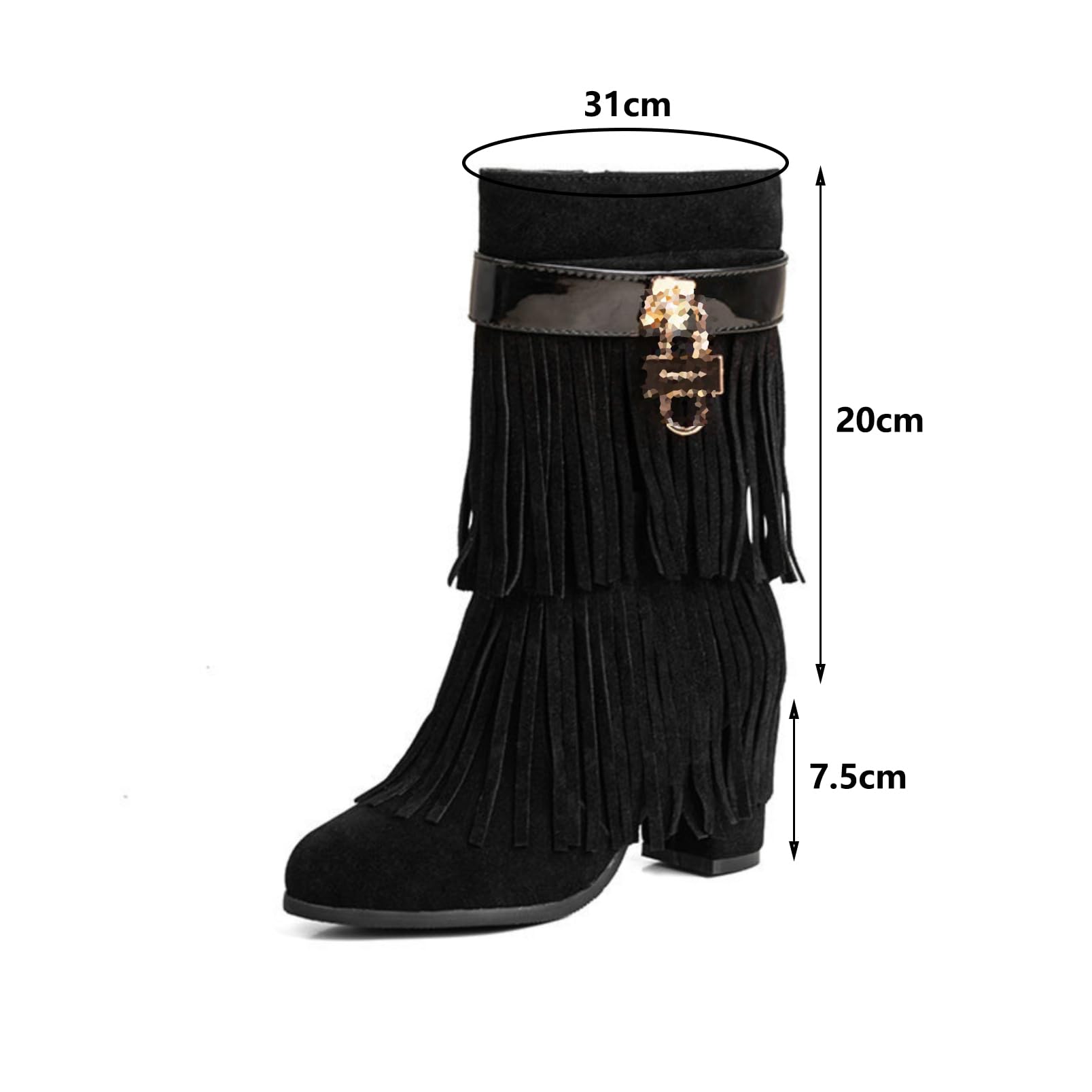 Genérico Botas Vaqueras Mujer de Media Caña con Flecos y Cremallera Lateral además de Tacón Ancho para Estilo Cowboy Casual