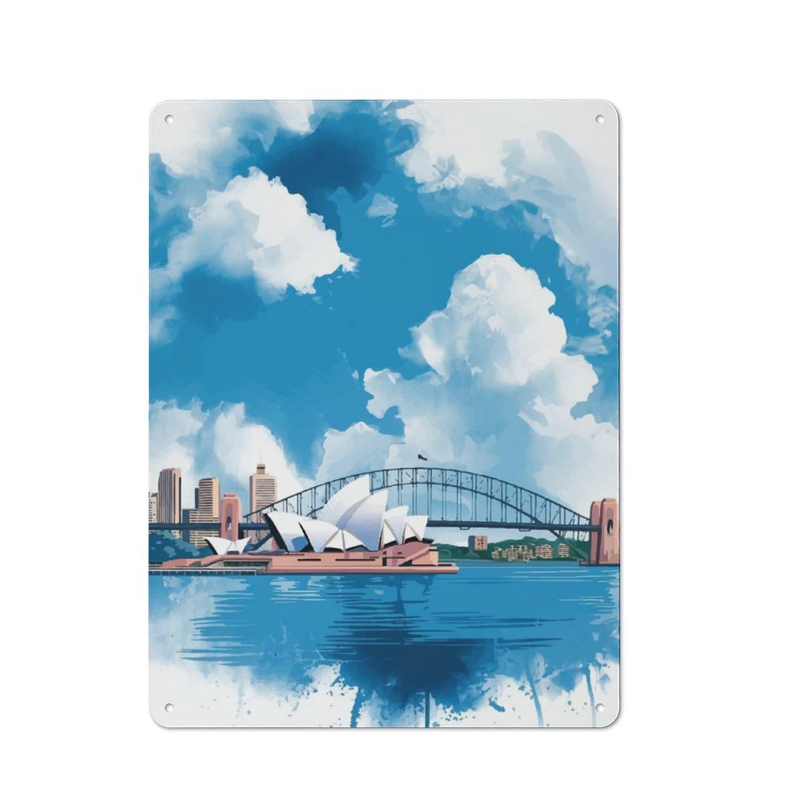 Junmoney Sydney Opera House Watercolor Metal Plaque 40X30cm With For Garage Wall, Retro Decor, For Garage Decor Collectors Refreshing A Room In Autumn