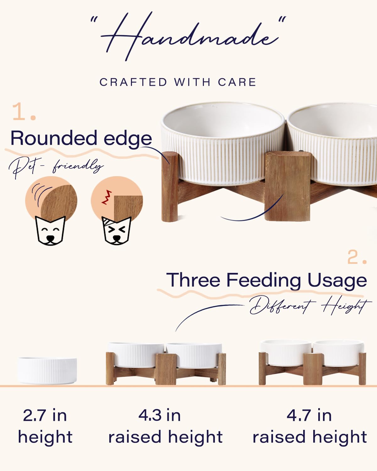 Getstar Cuencos de cerámica para perros con soporte de madera de acacia, 30 onzas líquidas, juego de 2, cuencos de comida para perros y gatos (6.5 pulgadas)