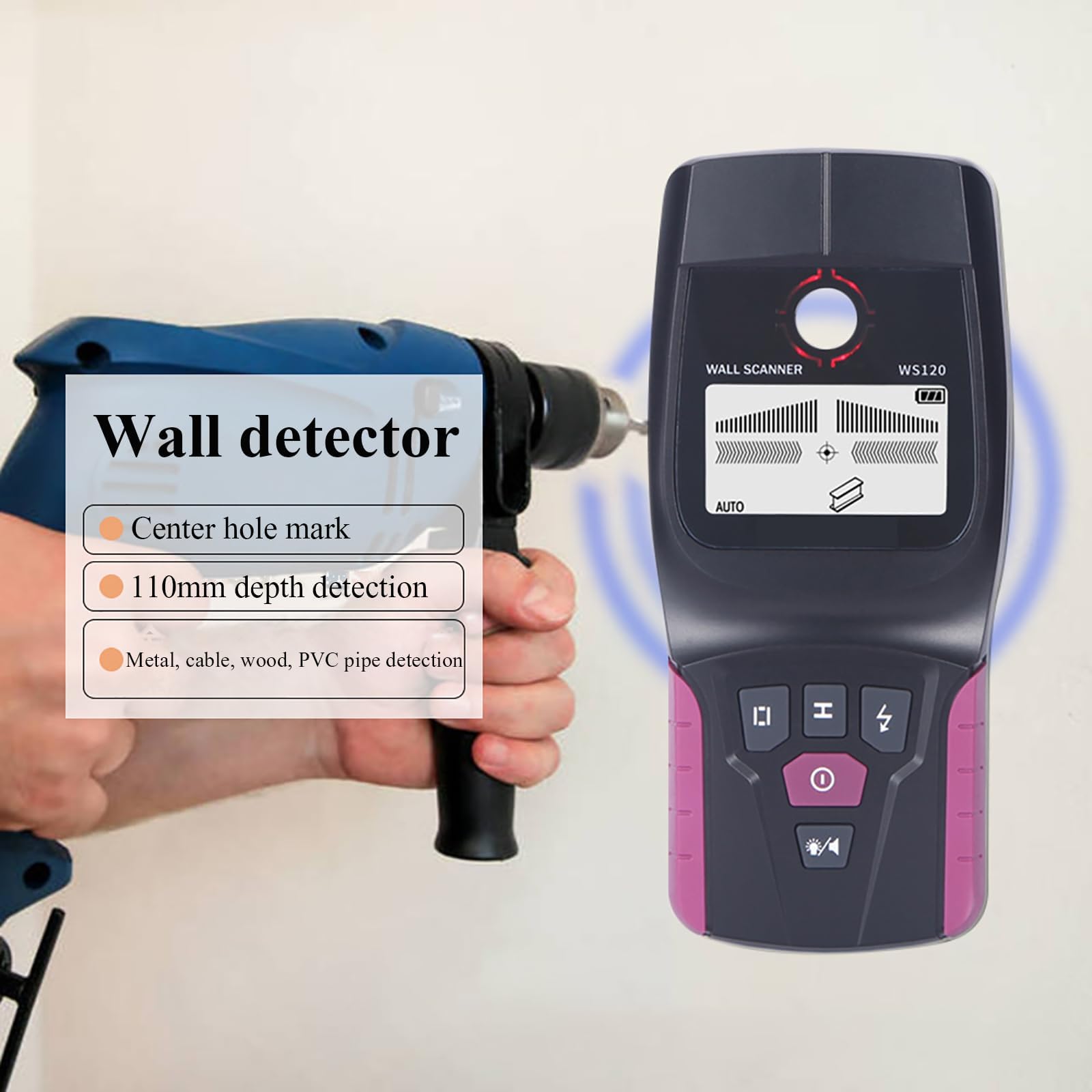 Detector digital de metales de pared, escáner de tuberías de agua y cable vivo, encuentra cables ocultos de metal, madera y CA en las paredes, herramienta de detección precisa y fácil de usar