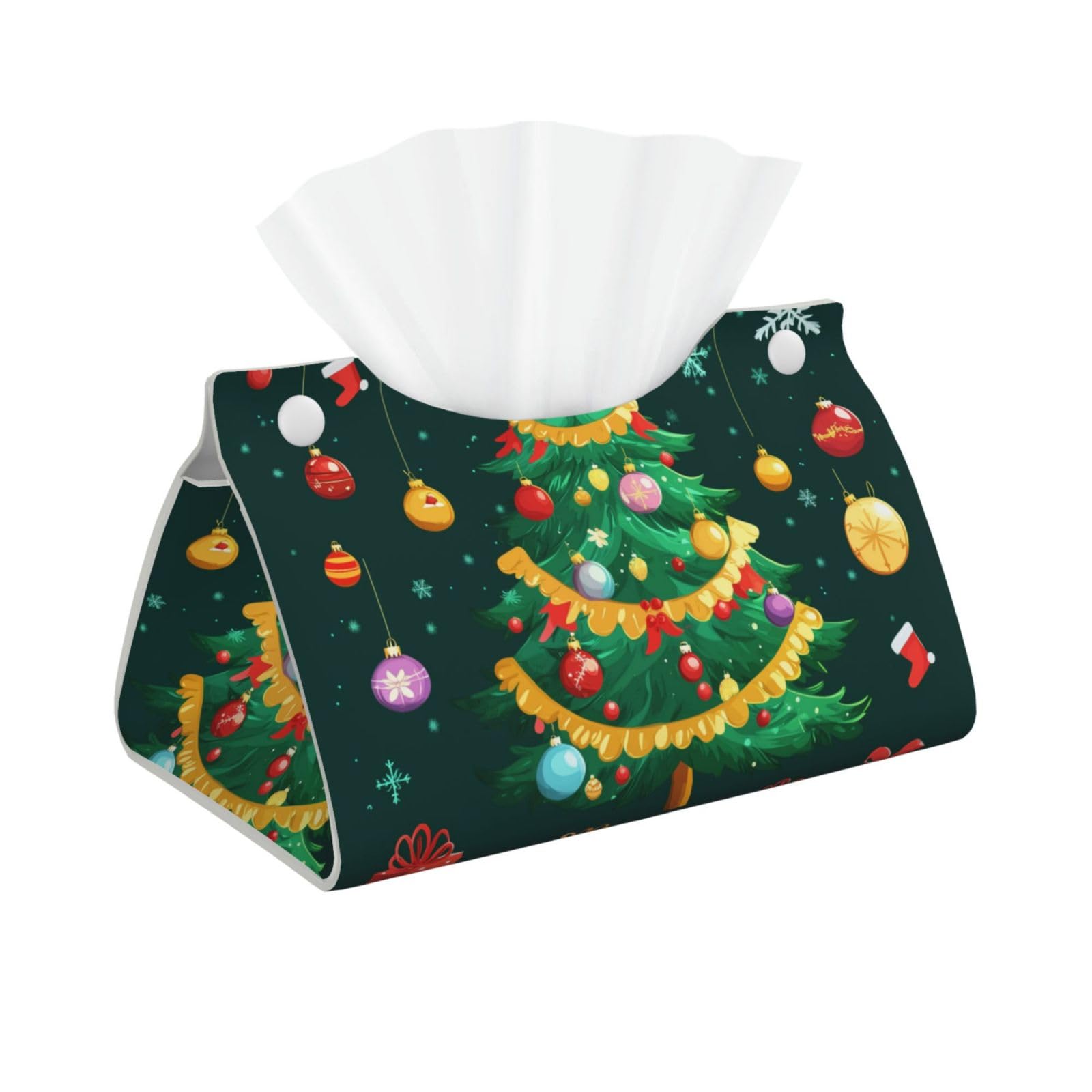 PU Leather Tissue Box Cover Rectangle Issue Box Cover, Christmas Tree Present Boxes Modern Tissue Holder Paper Organizer for Bathroom Living Room Bedroom Car Office Decor