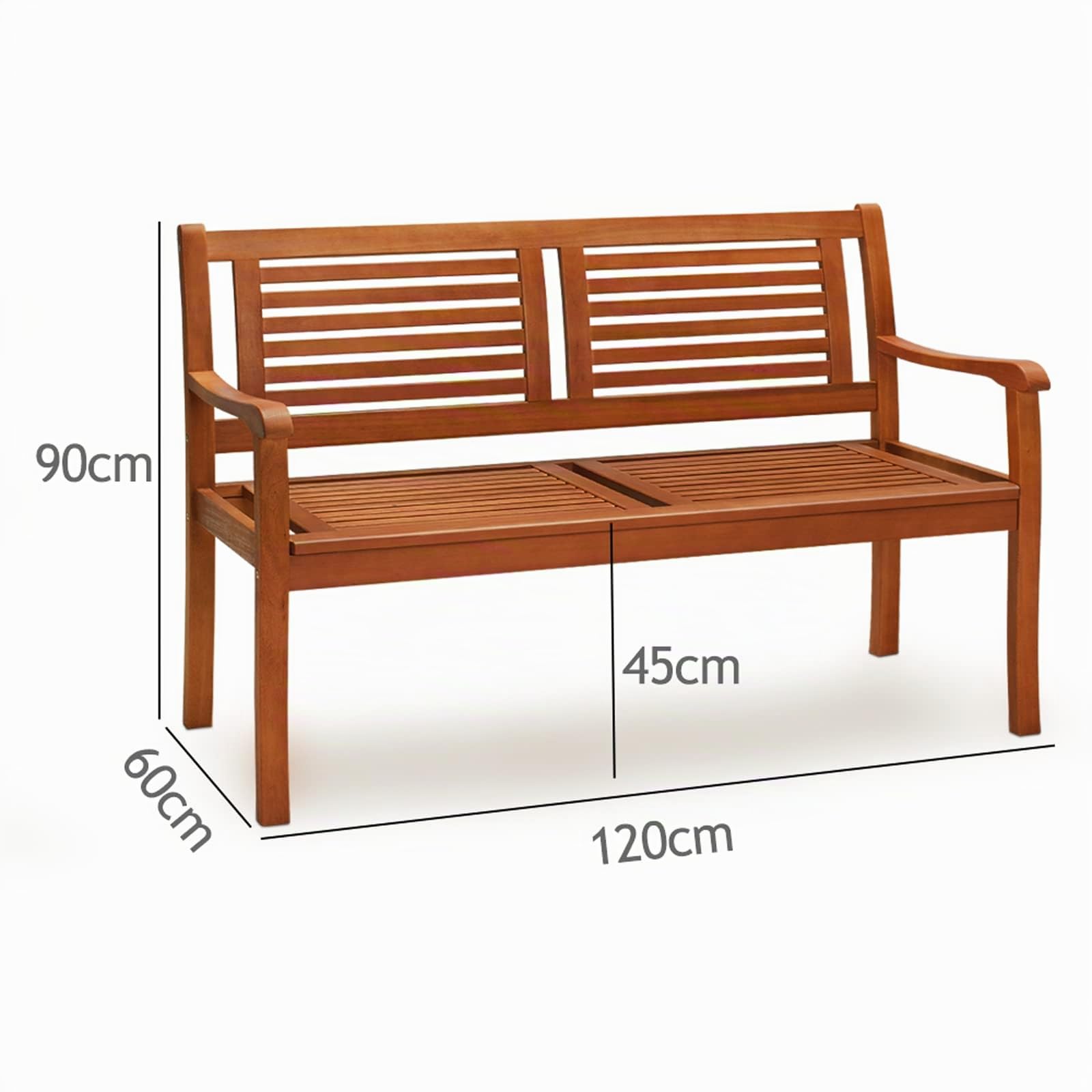 Casaria Panchina da Giardino Bologna in Legno di Eucalipto Resistente 120x60x90cm Portata 320kg Panca da Esterno 2 Posti