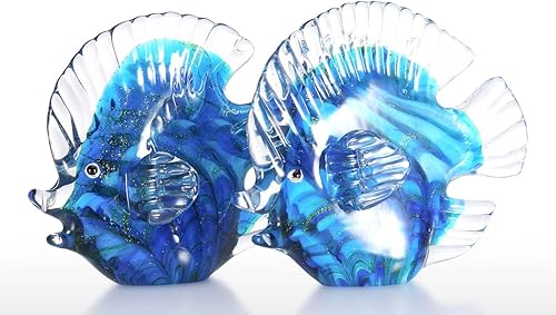 Miniatura 5 de Ornamento tropical azul de la oficina de la decoración del hogar de la escultura de cristal de los pescados, regalo de cumpleaños
