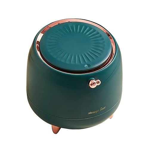 Vista 9 de Bonito bote de basura pequeño con tapa, pequeño bote de basura para tocador de baño, escritorio, oficina o mesa de café (verde claro) Verde