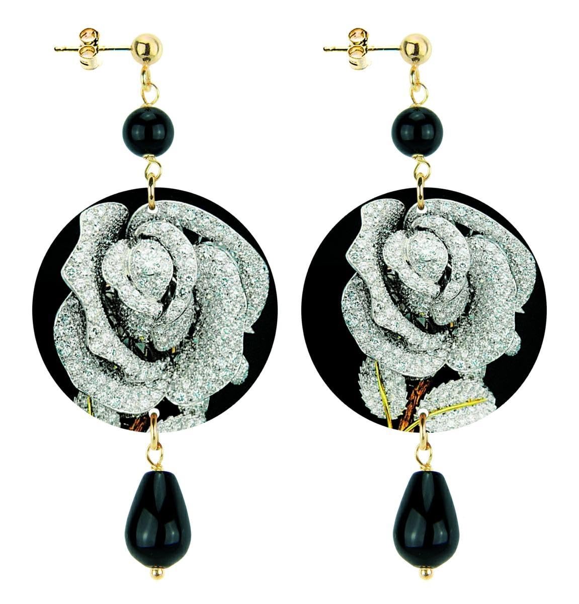 Collezione The Circle Piccoli Fondo Nero Orecchini da Donna in Ottone Pietra Nero