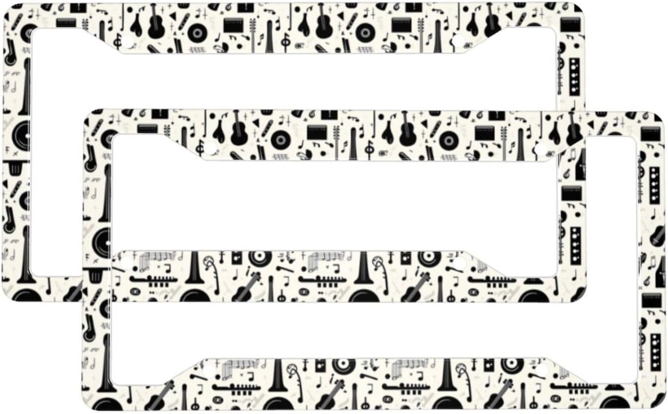 2 Pcs Car License Plate Frames for Women Men – Vintage Black Instrument Print Aluminum Solid License Plate Cover for Car Accessories for Women Men