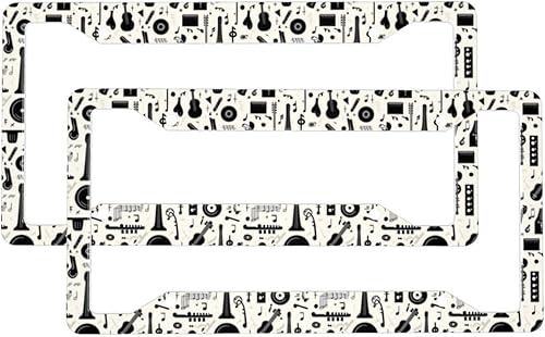 2 Pcs Car License Plate Frames for Women Men - Vintage Black Instrument Print Aluminum Solid License Plate Cover for Car Accessories for Women Men