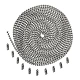 10 Foot Length Ball Chain, Number 3 Size, Stainless Steel, 10 Matching Connectors