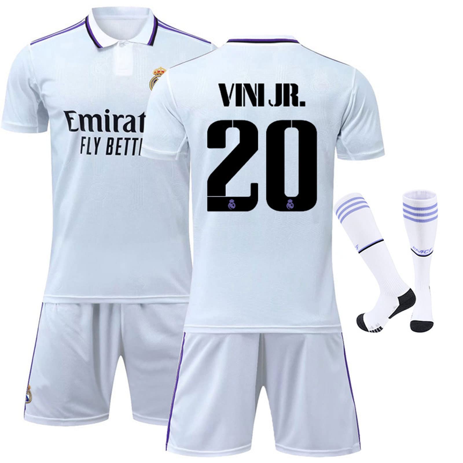 STZYYFootball Tracksuit, Madrid Jersey Set Football Shirt, Benzema Sports Training T-Shirt and Shorts Adult/Kids with Socks, Kids Football Shirt