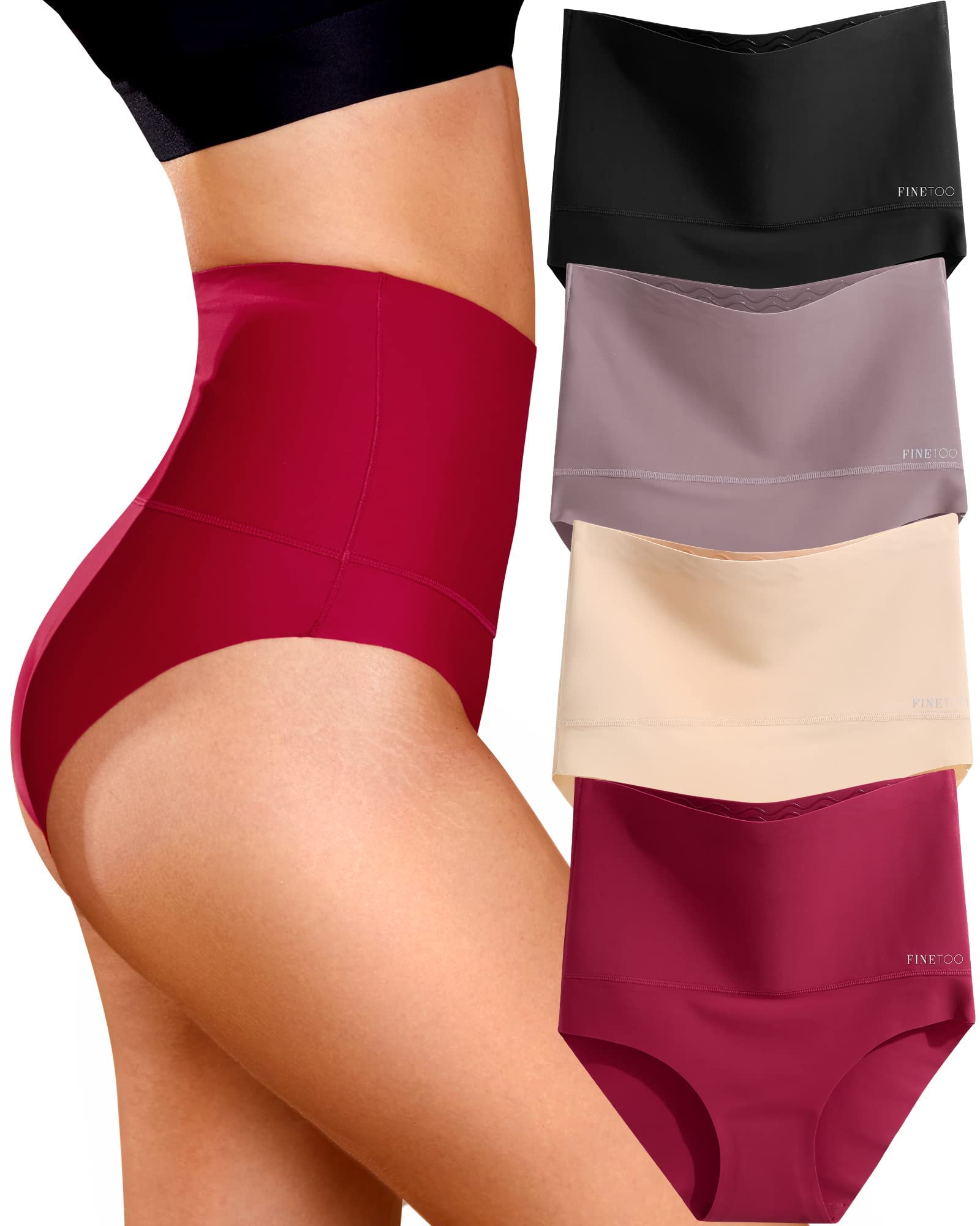 FINETOO - Confezione da 4 Mutande da Donna a Vita Alta, Senza Cuciture, Taglie S - 3XL, S…