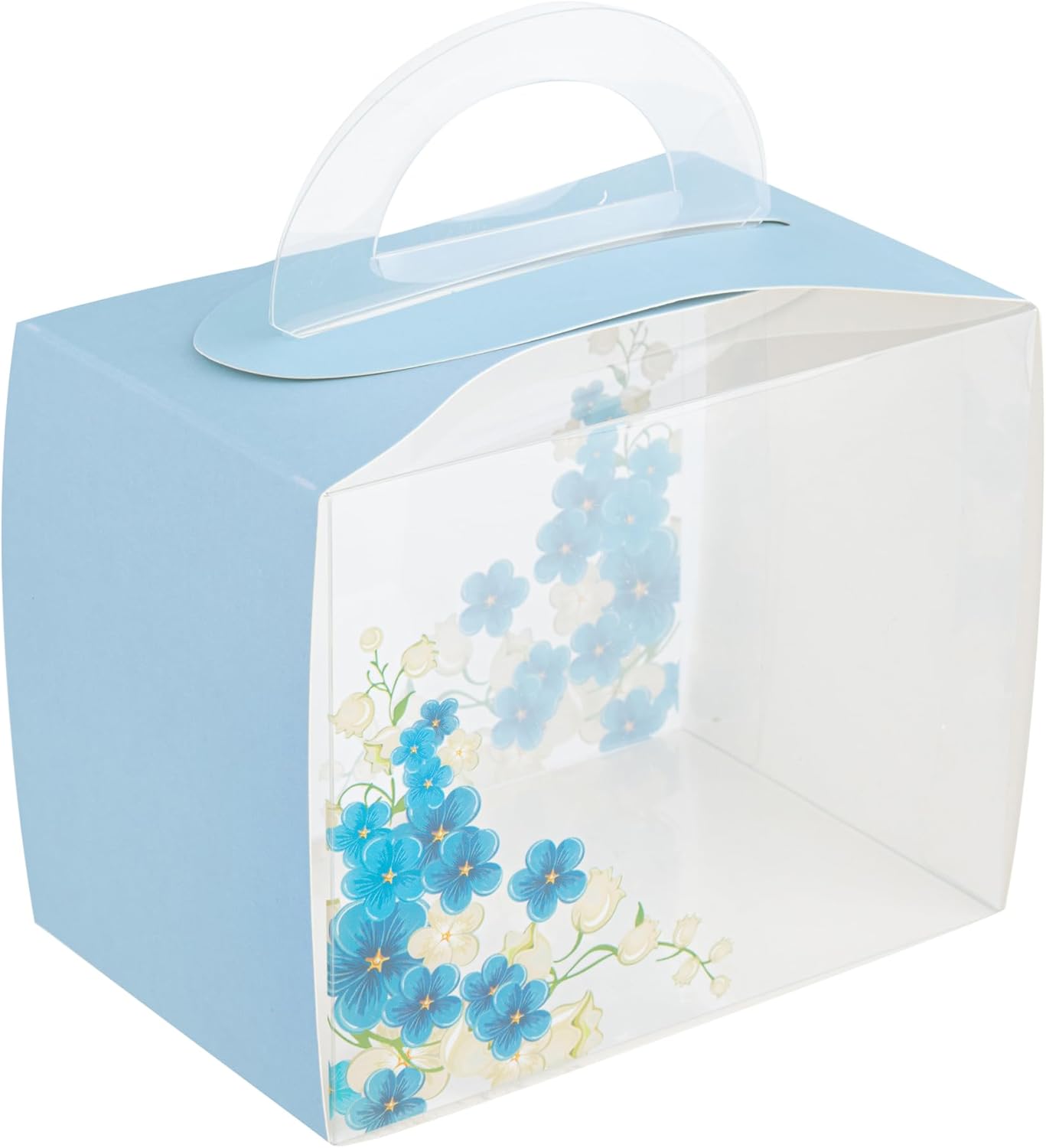 Restaurantware-5 Inch x 3.25 Inch Individual Cupcake Boxes, 100 Disposable Cupcake Display Boxes - With Handle, Flower Accent, Clear Plastic Single Cupcake Containers, For Weddings Or Birthdays