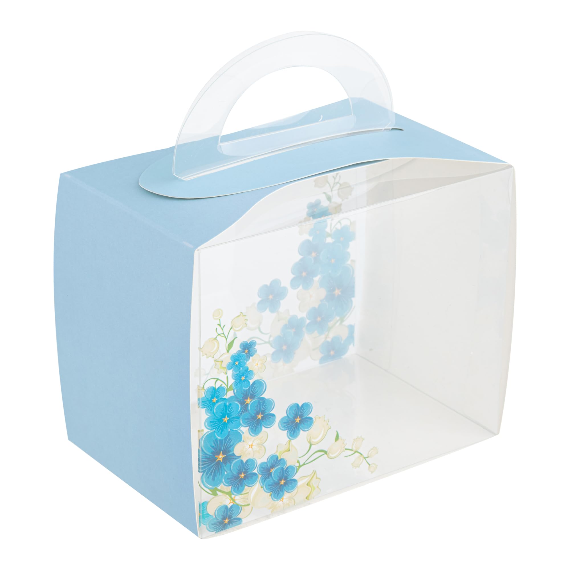 Restaurantware-5 Inch x 3.25 Inch Individual Cupcake Boxes, 100 Disposable Cupcake Display Boxes - With Handle, Flower Accent, Clear Plastic Single Cupcake Containers, For Weddings Or Birthdays