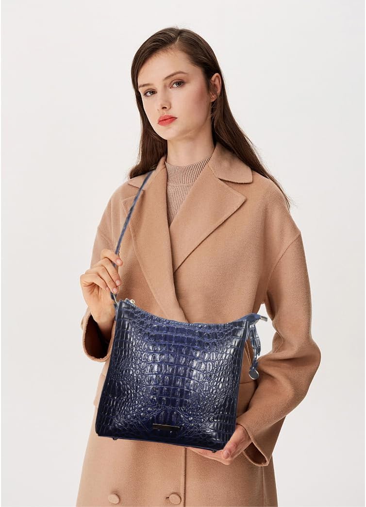 Shoulder Crocodile Flat Handbags for Women trendy Ladies Shoulder Bag Embossed Pattern Leather Crossbody Purse - Image 2