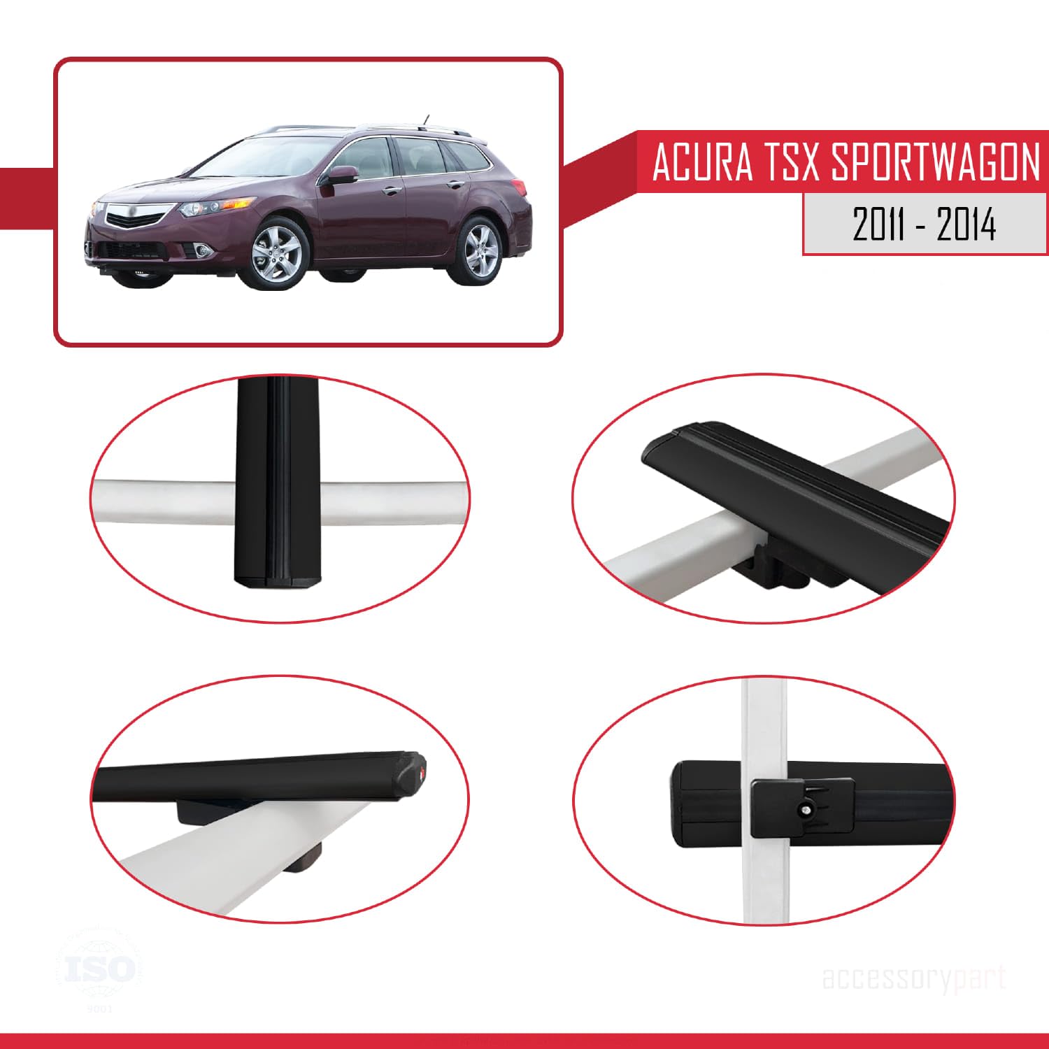 Kompatybilny z Acura TSX Sport Wagon 2011-2014 Basic Model Bagażnik dachowy Railing Bagażnik samochodowy Czarny Aluminium 2 drążki