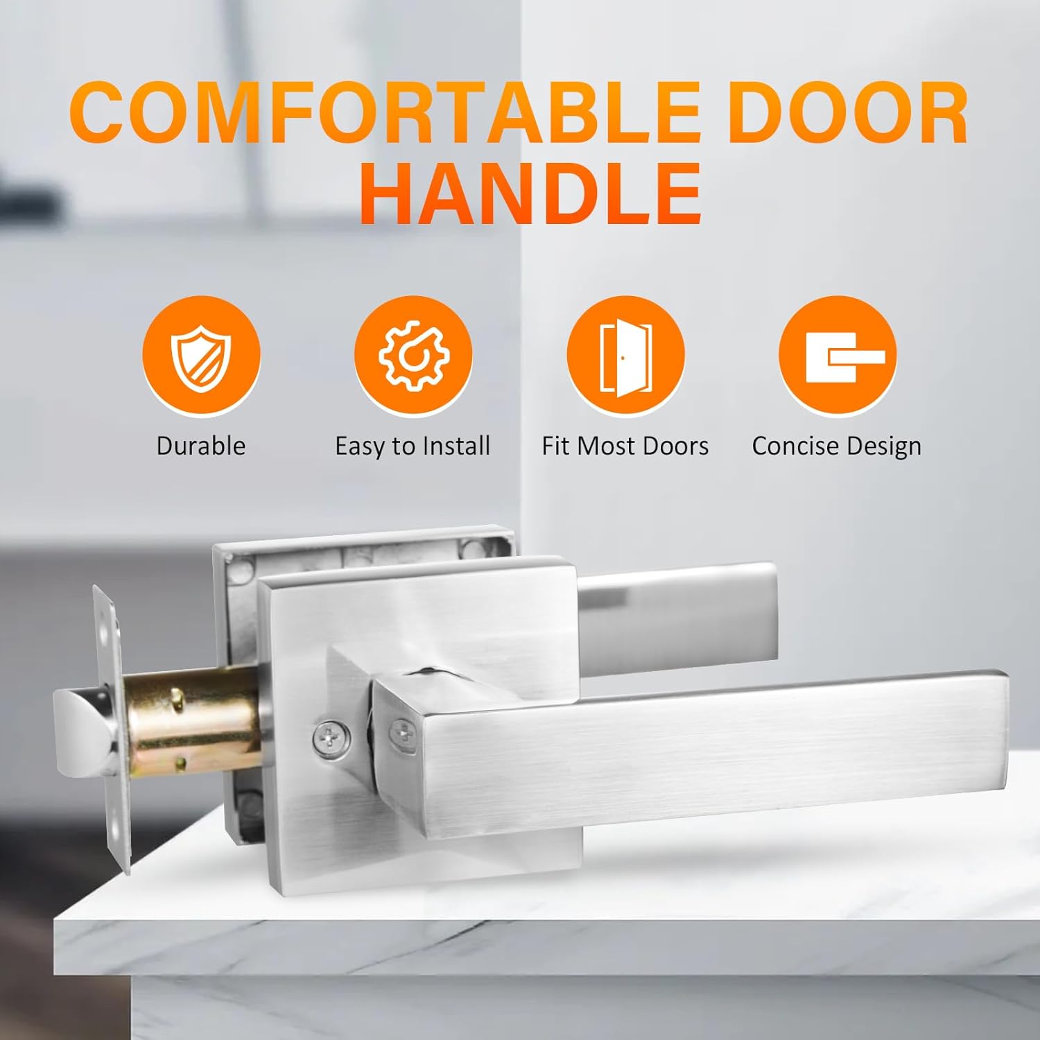 6 Pack Passage Door Lever Silver Door Handles Heavy Duty Square Interior Keyless Door Handles Non-Locking Door Knobs for Corridor, Office and Closet Left Right Handed Doors