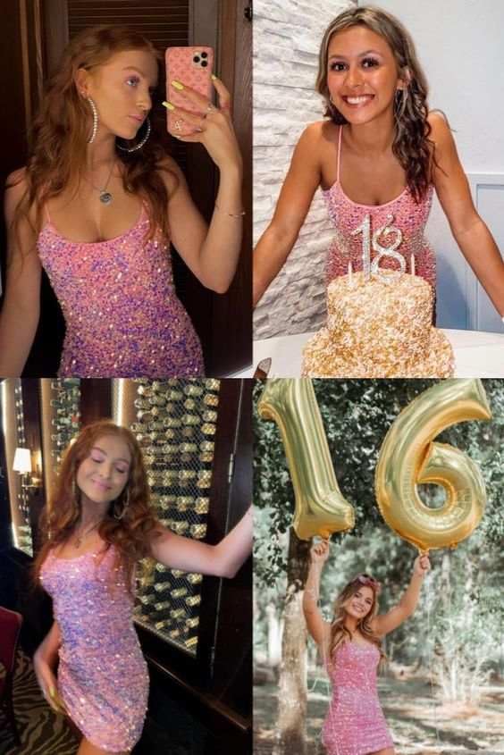 GUKARLEED Sequin Homecoming Dresses 2025 Sparkly Formal Short Prom Dress for Teens Corset Spaghetti Straps Cocktail Mini Gown4