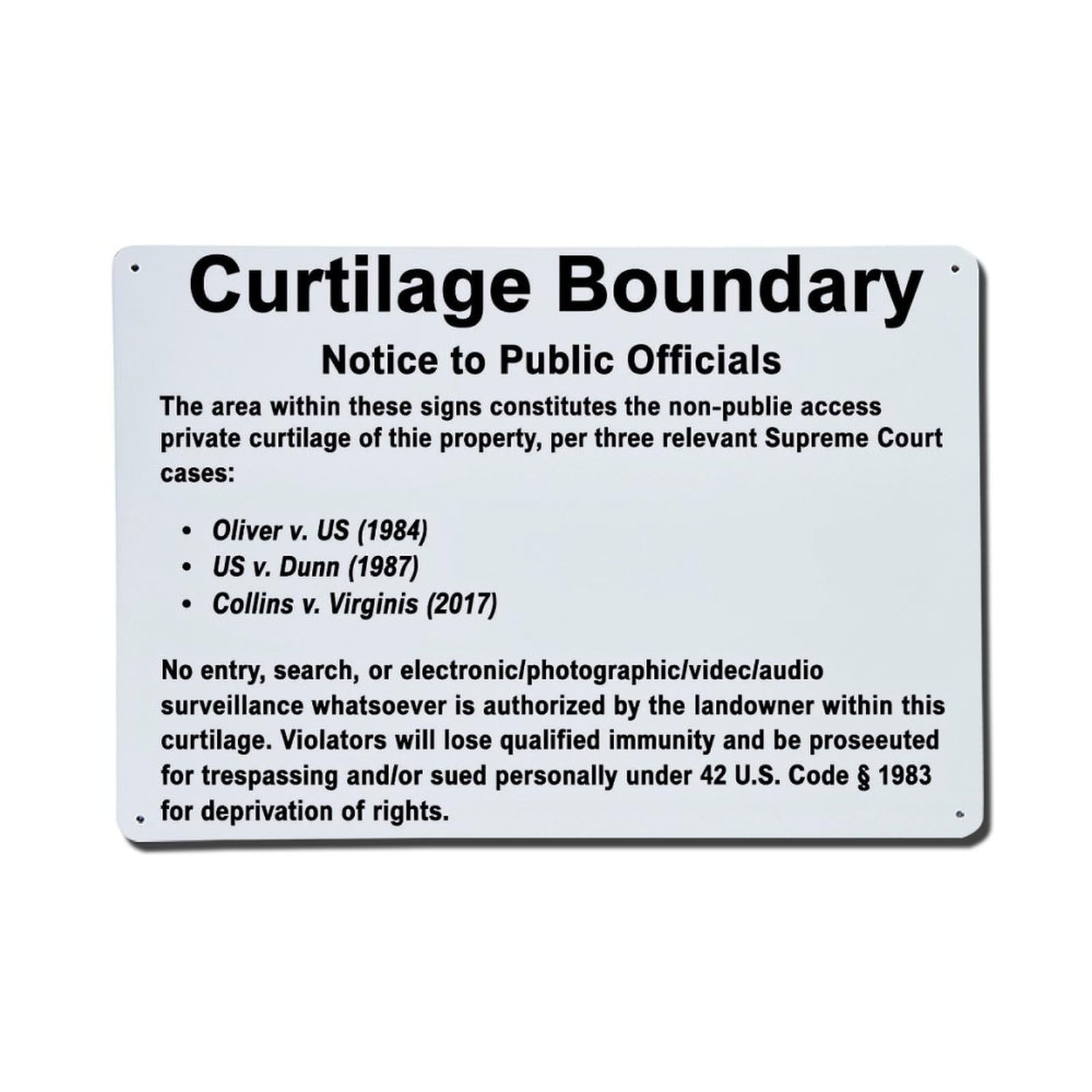 Curtailage Boundary Notice Sign Retro Metal Tin Sign, Vintage Decor Art Poster for Bar, Home, Man Cave, Kitchen, Laundry Room Gift 8x12Inch