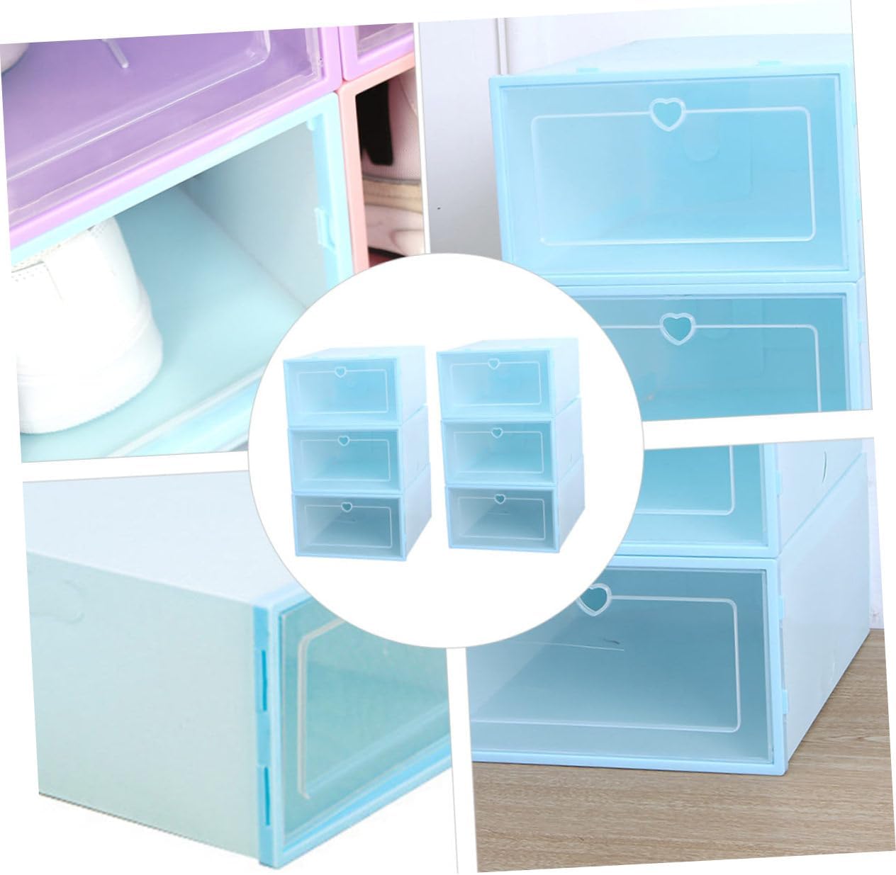 6pcs Clamshell Shoe Storage Box Capacity Organizer for Sneakers High Heels and Boots Easy Access Drawer Design Heart
