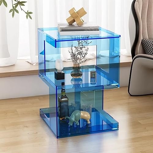 HJAGDJ Acrylic Side Table, Clear Coffee Table with Storage, Multifunctional End Table, Acrylic Nightstand, Home Accent Table for Living Room Bedroom(Blue) - Blue