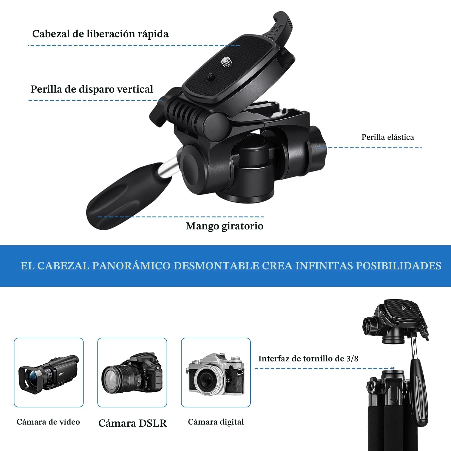 JOILCAN Trípode Cámara, 187cm Tripode para Movil con Soprtre de Teléfono Movil, Tripod de Aluminio con Cabezal Giratorio de 360 Grados, Ligero Trípode para Canon Nikon Sony, Carga hasta 5kg, Negro