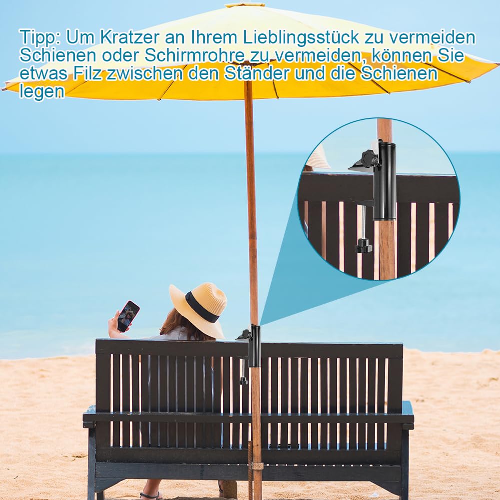 Abnaok Parasol przeciwsłoneczny, balkonowy, na poręcz balkonową, uchwyt, stojak na parasol przeciwsłoneczny z metalu, wodoszczelny i nierdzewny