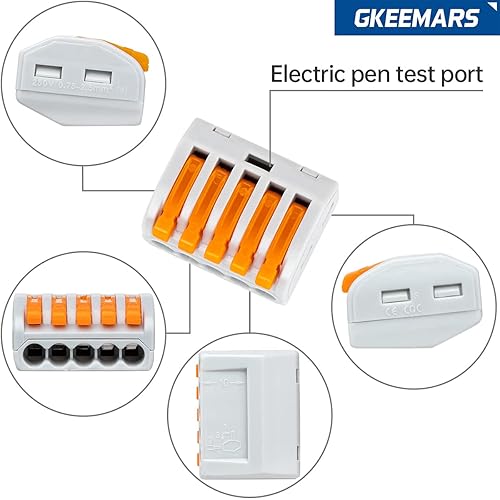 Miniatura 6 de GKEEMARS 50 conectores de cable de palanca, conectores de empalme compactos para cables flexibles trenzados sólidos (5 conductores-naranja)
