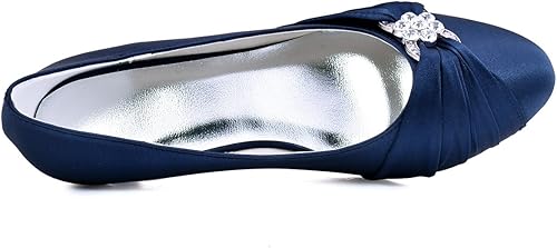 Miniatura 4 de ElegantPark - Zapatos de novia, puntera cerrada, talón cómodo, diamantes de imitación, satén