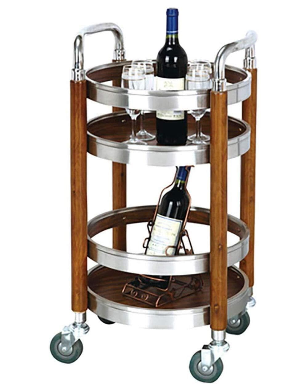 Chariot de Service de Cuisine en Acier Inoxydable avec Plateau en Bois, Chariot de Bar Portable pour la Restauration, l'hôtellerie et Les Desserts – Chariot de Rangement