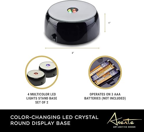 Miniatura 3 de Base de exhibición redonda de cristal de 4 LED con parte superior de espejo, soporte iluminado para arte de cristal, base de luz LED de 3 pulgadas