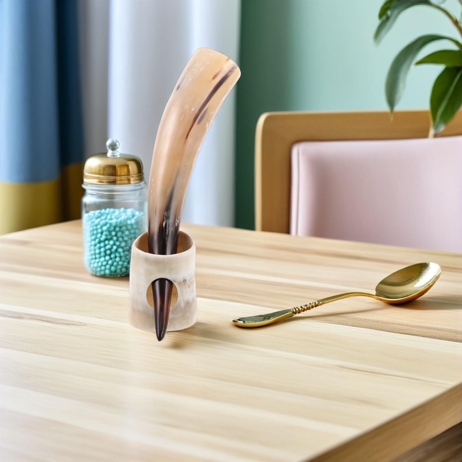 SHINEOFI Tazza da Bere in Corno di Bue Supporto Design Vichingo Unico Artigianato Autentico per Birra e Collezioni