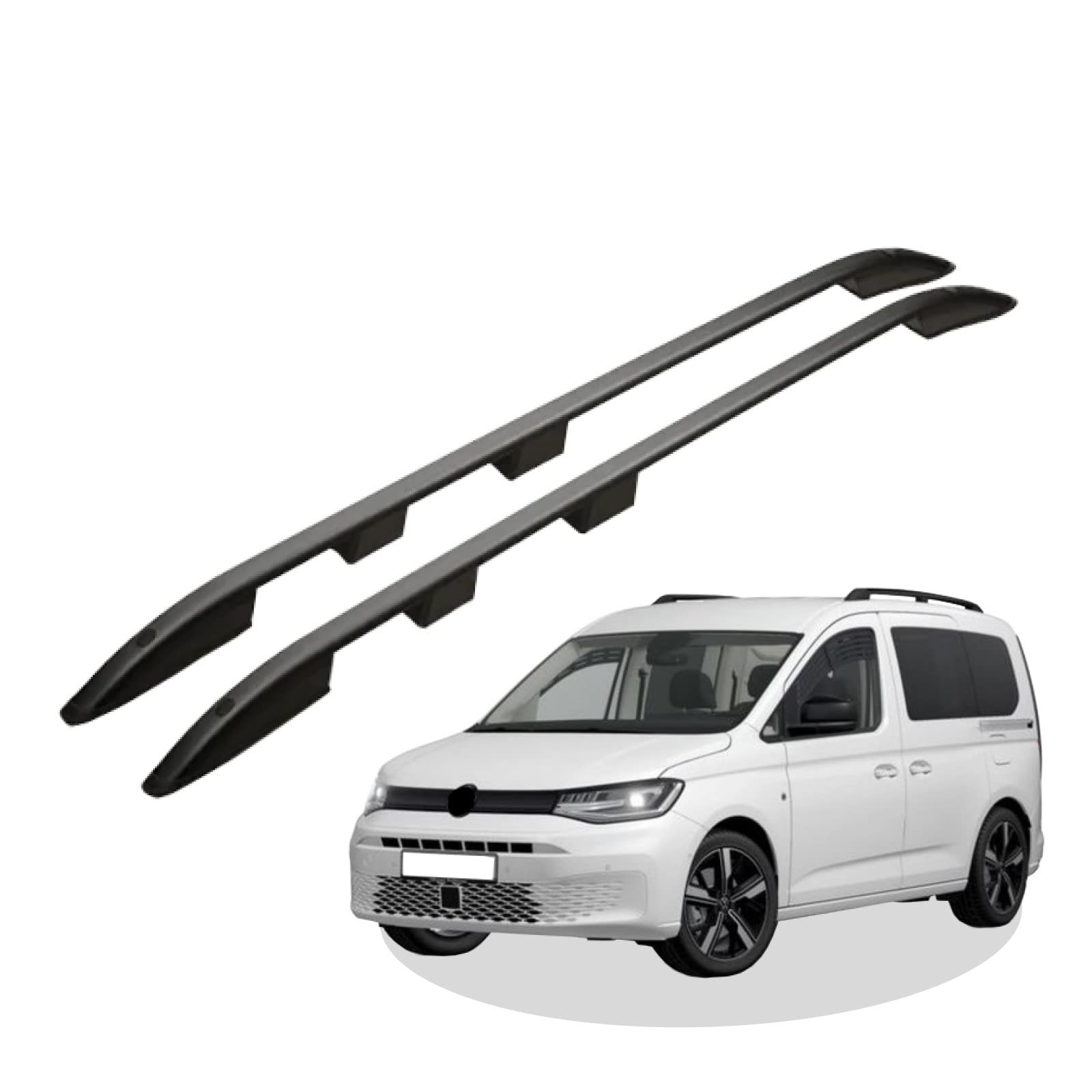 RC Royal Class Dachreling aus Aluminium eloxiert passend für VW Caddy 5 Maxi ab Baujahr 2020 passgenau in Schwarz mit Allgemeiner Betriebserlaubnis (ABE)