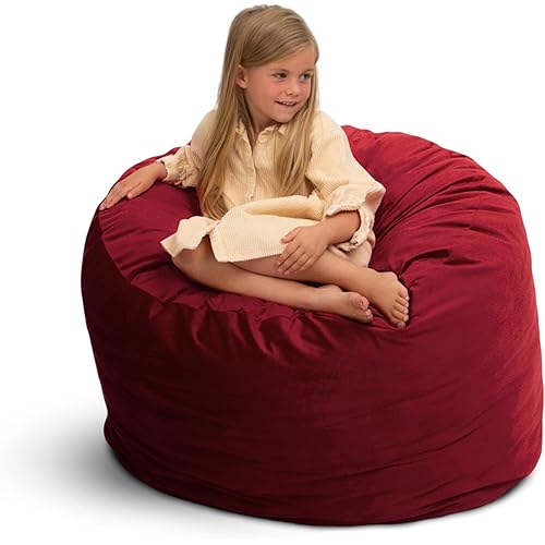 Ultimate Sack 3000 3-Foot Bean Bag Chair, Burgundy Suede Cover – Oversized Foam Lounger, Floor Seat, Small Sofa, or Couch Bed for Living Area, Gaming Room, or Reading Lounge