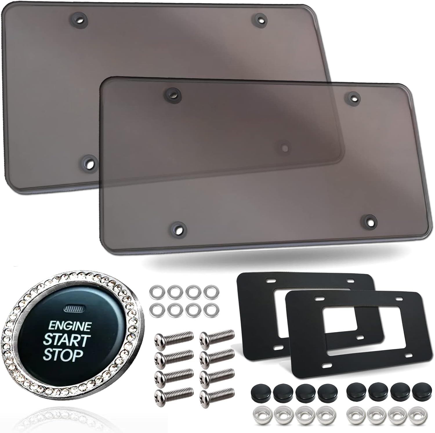 BGMVFK License Plate Covers 2 Pack Tinted Car Plate Cover Shield with Rattle Proof Pads and Screws Combo Unbreakable Smoked Fits US Standard Plate