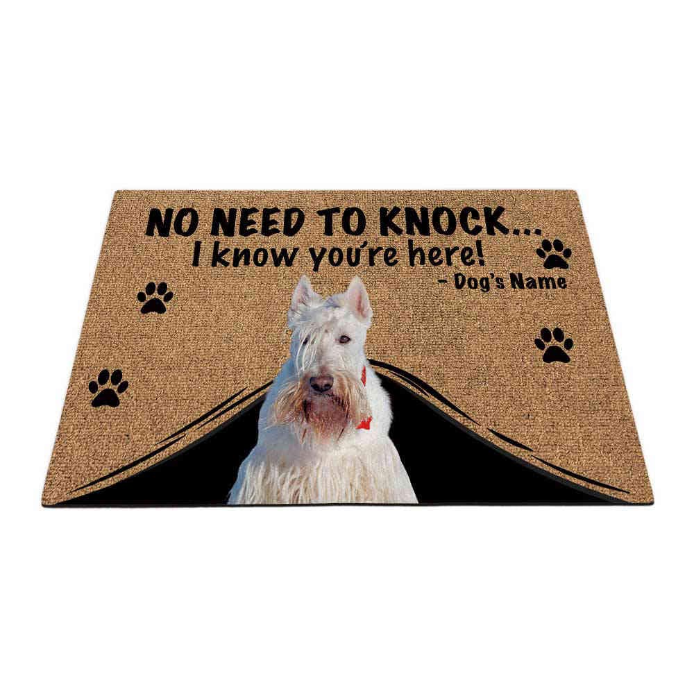 BAGEYOU Personalized Doormat with My Love Dog White Wheaten Scottish Terrier Welcome Floor Mat Not Need to Knock I Know You're Here 23.6" X 15.7"