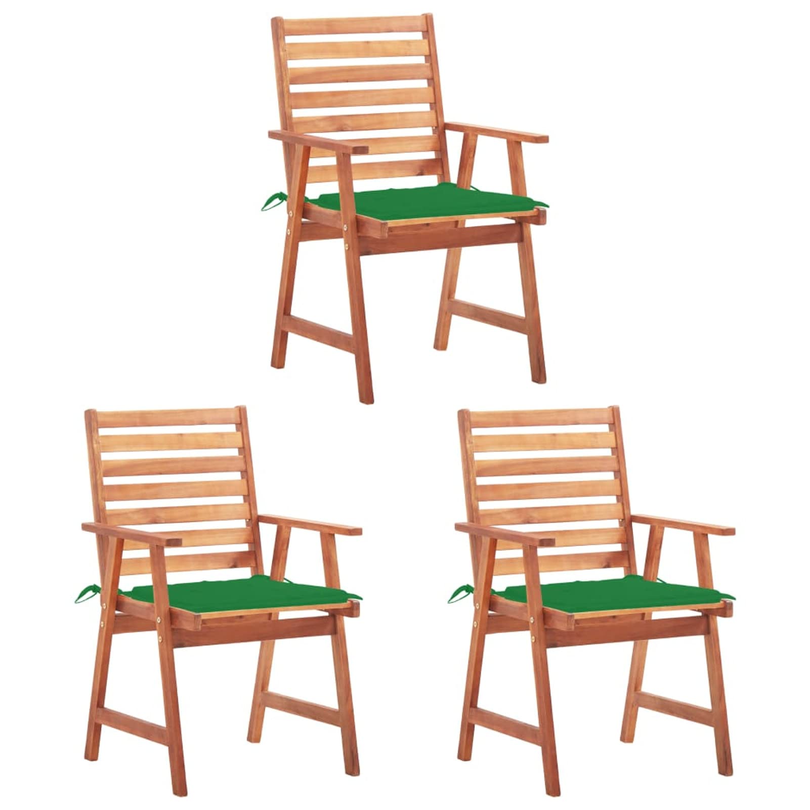 Chaise à dîner d'extérieur MOONAIRY en bois avec coussins de jardin, lot de 3