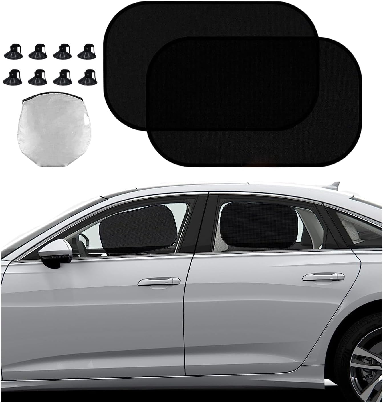 Feixier Parasol Coche, Parasol Coche Infantil Lateral con 8 Ventana, 2 Unidades Parasol de Coche Bebé, Parasol Coche Lateral Protección UV, Proteger Coche del Sol , Parasol Autoadhesivo Coche,50*30cm