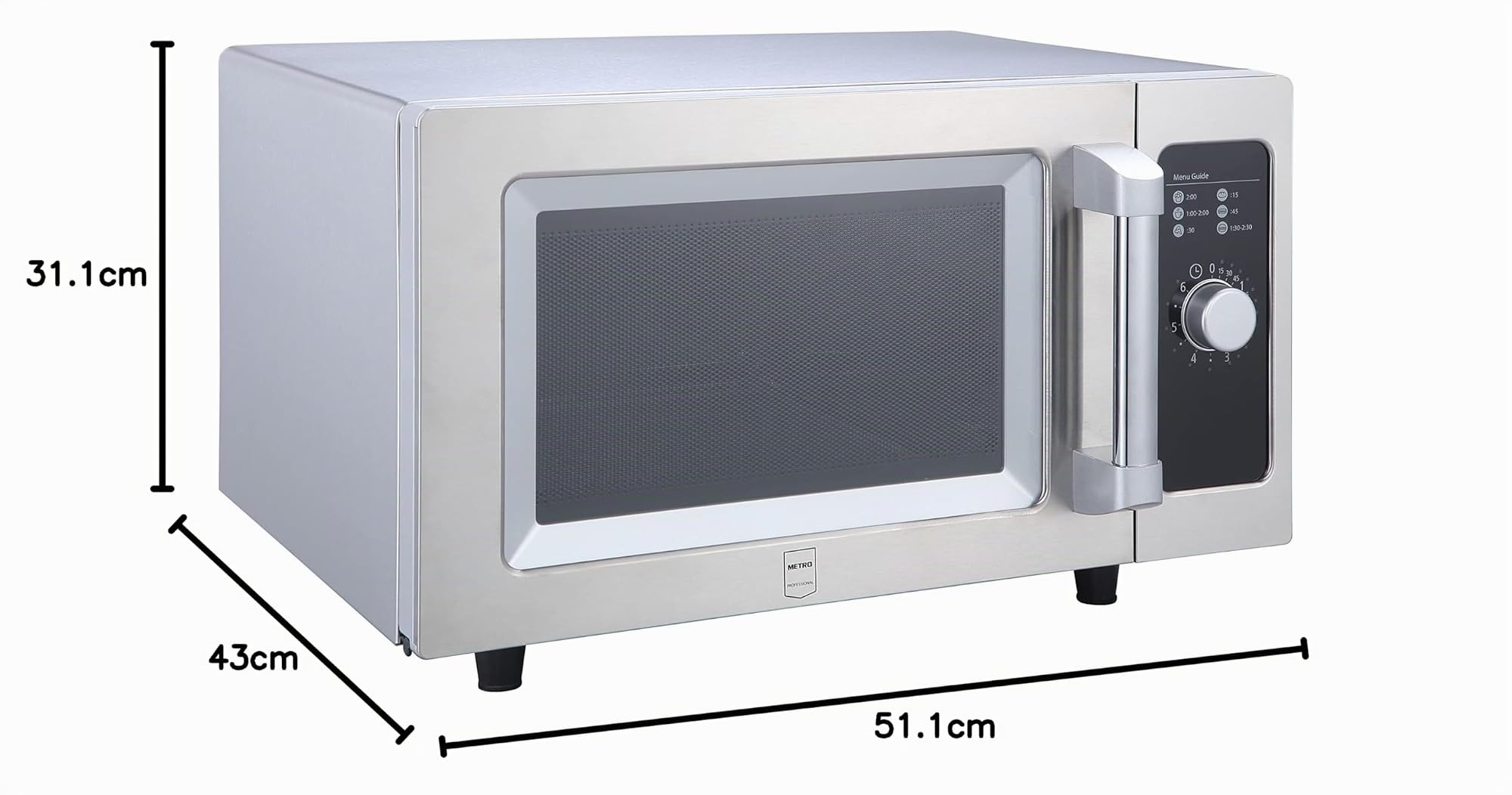 METRO Professional Four à Micro-ondes GMW1125-K, Acier Inoxydable, 51.1 x 43 x 31.1 cm, 1000 W, 25 L, Commande mécanique, Minuterie à Bouton Rotatif, Argenté