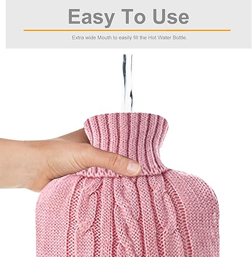 Miniatura 4 de Botella de agua caliente transparente clásica de 2 litros con cubierta de punto, alivio de calambres, control del dolor y noches acogedoras,