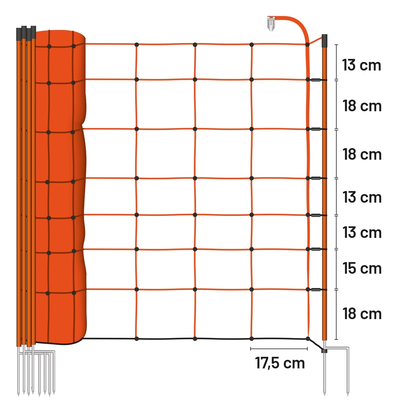 VOSS.farming Basic Schafnetz, 50m, 2 Spitzen, 108cm Netzhöhe, orange, Elektrozaun-Netz, Schweine, Ziegen, Lämmer, Geflügel