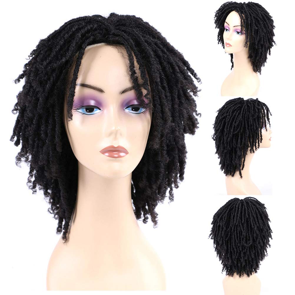 Synthetic Dreadlocks Wig, 6 Inch Dreadlock Wig Short Wigs for Black Women, Short Curly Crochet Wigs with Adjustable Strap and Breathable Mesh (Black)
