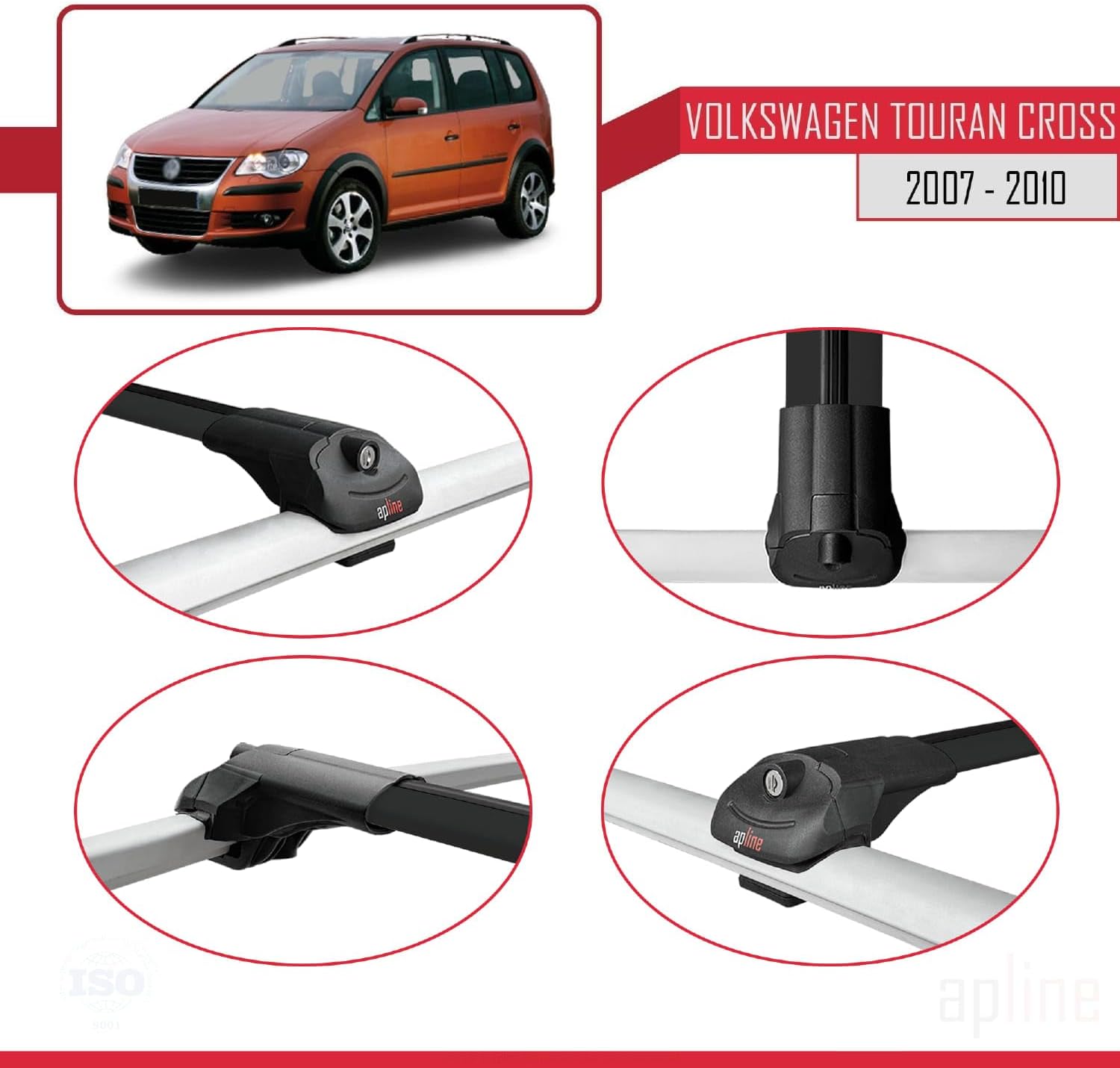 Compatible with Volkswagen Touran Cross Pre-Facelift 2007-2010 ACE-1 Car Roof Rack Cross Bar Black Aluminium 2 Bars