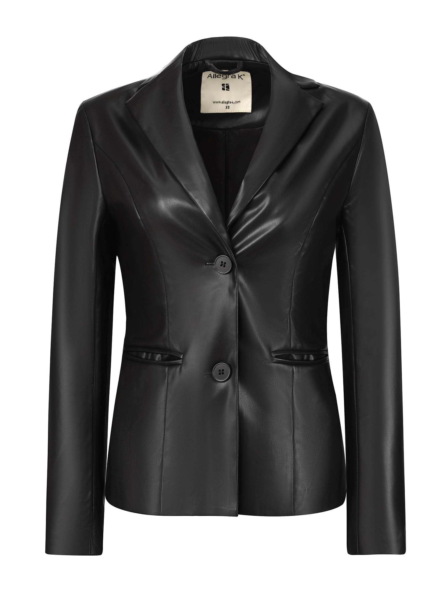 Allegra K Womens Faux Leather Blazer Slim Fit Casual Office Button Down Long Sleeve Jacket