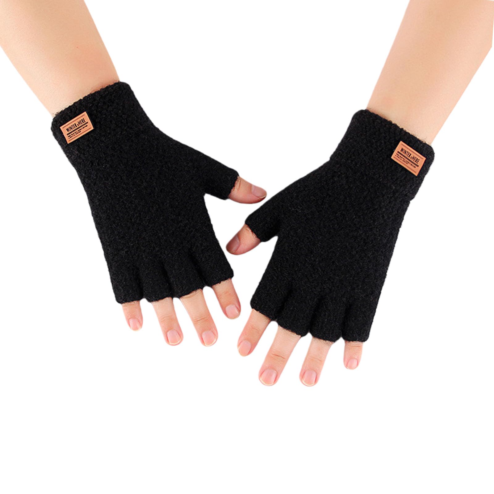 YUXITA Thick Knitted Fingerless Gloves For Men Cold Weather Cycling Outdoor Activity Warm Thermals Protecting