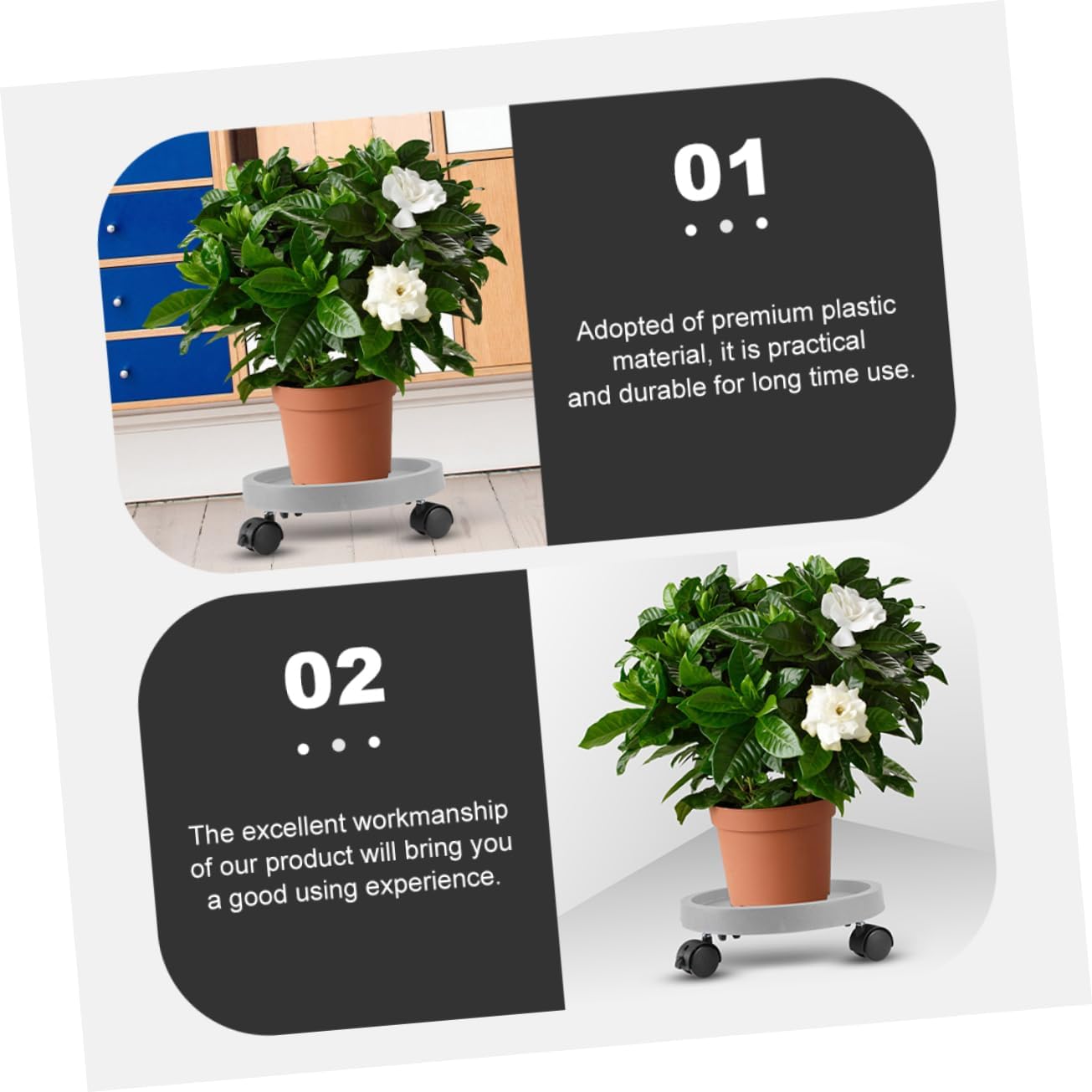 BESPORTBLE Movable Flowerpot Tray with Water Catcher Gardening Pot Base for Potted Plants Plant Saucer for Use Lightweight and Easy to Clean Grey Color