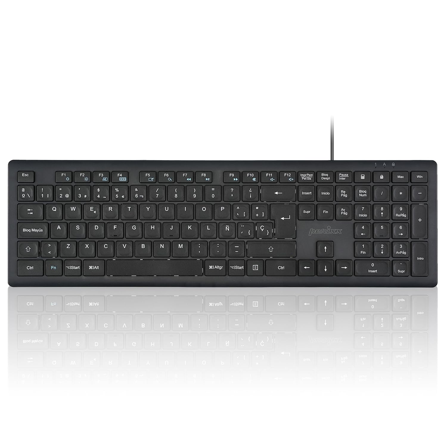 Perixx PERIBOARD-210 Teclado Full Size con Cable, diseño Ultra Delgado y teclas silenciosas, para ordenador, Laptop, PC y Escritorio, Disposición en español, Color Negro