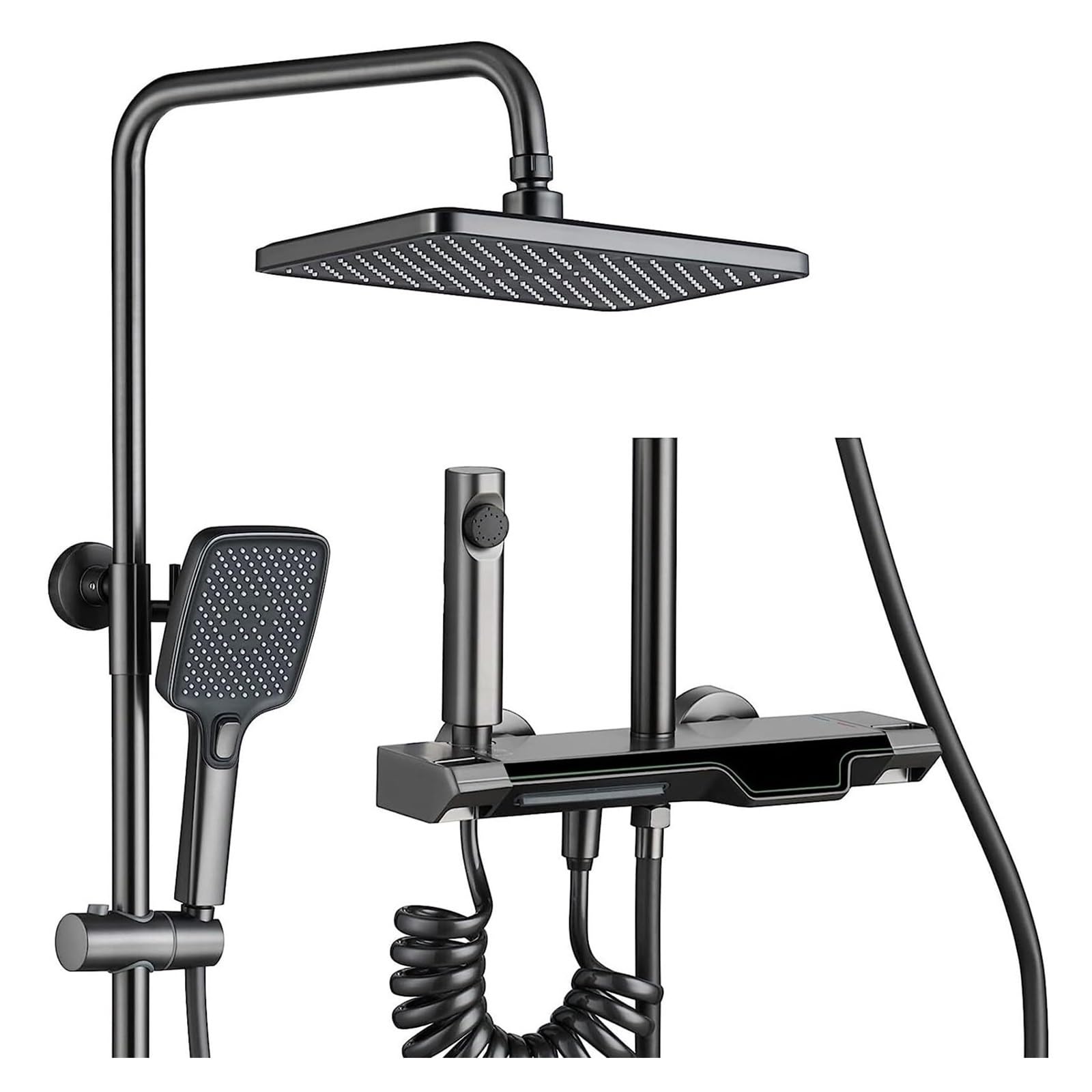 Shower Head Shower System with Tub Spout, Shower Faucet Set Wall Mount Shower Combo Set Height Adjustable Rain Shower Head(Gray)