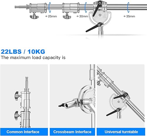 Miniatura 4 de Brazo de extensión resistente para soporte en C de fotografía y soporte de luz, brazo de sujeción ajustable de 1.1-2.5 metros con barra transversal