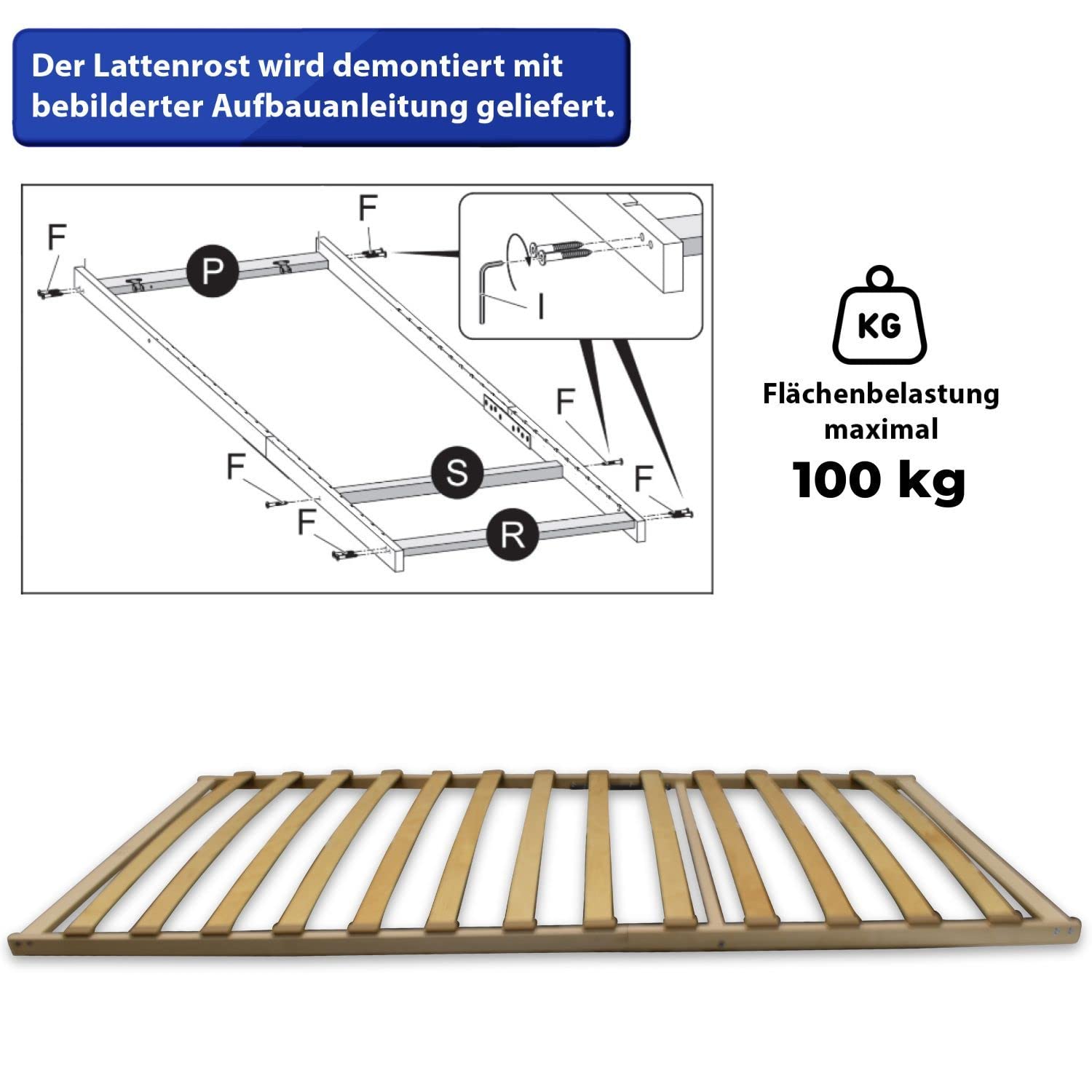 Coemo Lattenrost FIX mit 13 Federleisten, 140x200 cm, Nicht verstellbar | Einfache Selbstmontage Lattenrahmen geeignet für zahlreiche Matratzenarten, Qualitative Materialien