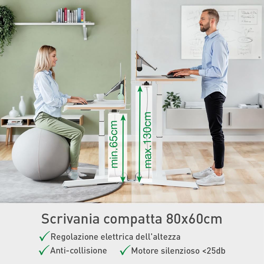 Leitz Ergo Scrivania Ergonomica Sit Stand Mobile con Regolazione Elettrica dell'altezza, Supporta fino a 80 kg, Portacavi Incluso, 80 cm x 60 cm, Gamma Ergo, Bianco, 65340001