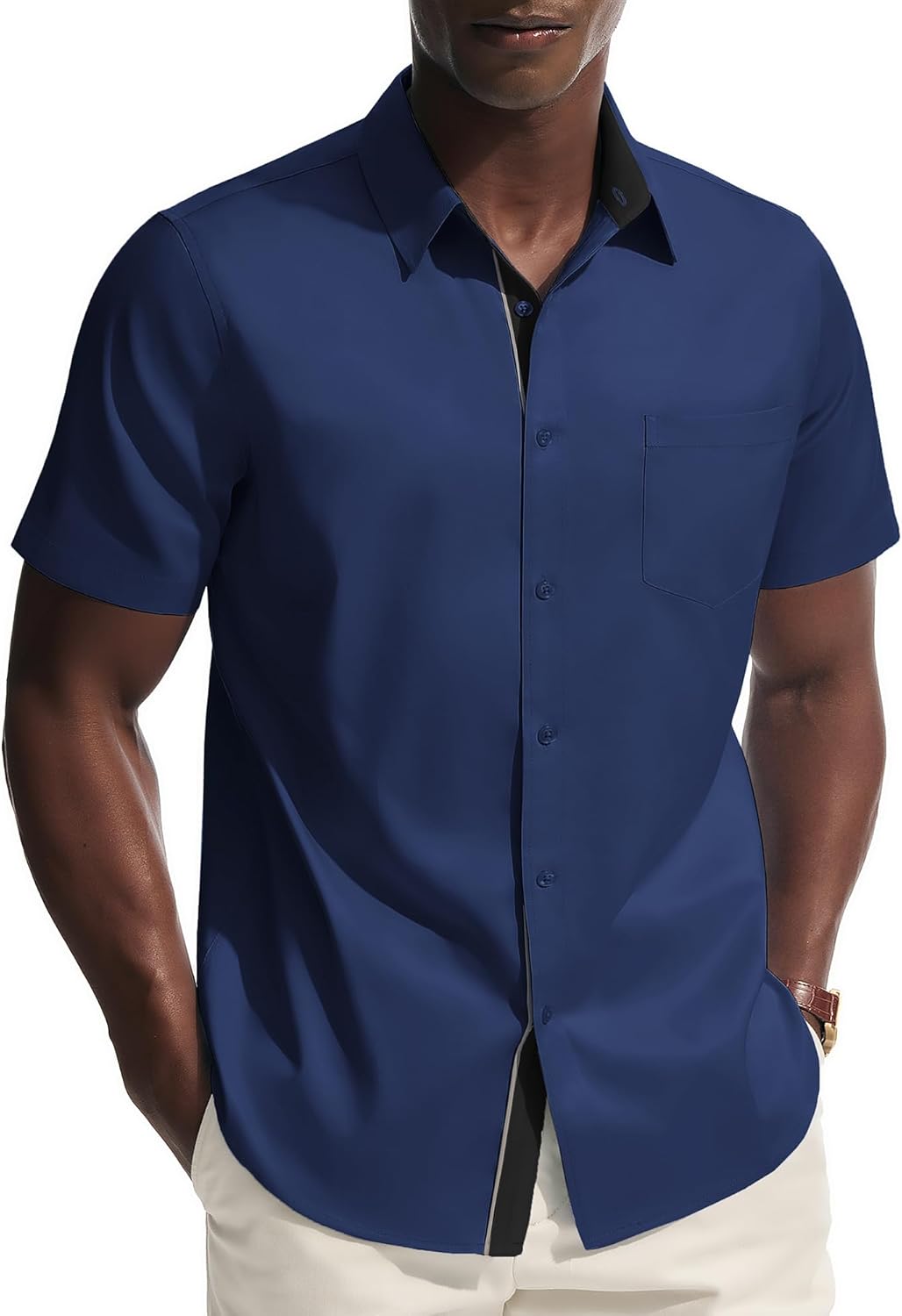 PJ PAUL JONES Mens Dress Shirt Short Sleeve Button Down Shirts Wrinkle-Free Business Casual Shirts with Pocket